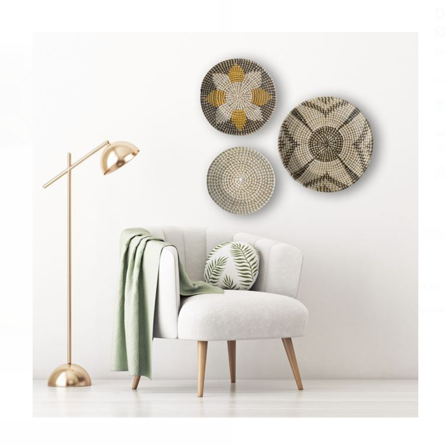 Decorațiune de Perete Rotundă Bej cu Model Stea Ø33x6cm