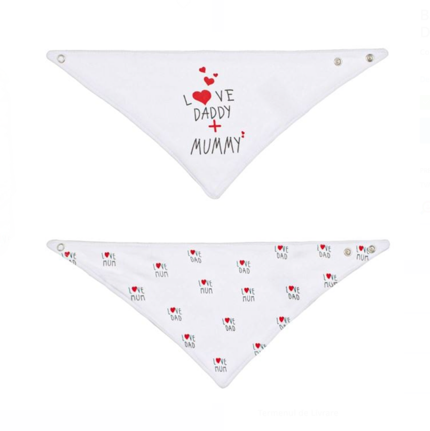 Set 2 Bavetă-Șal din Bumbac Albe „Love Daddy+Mummy”