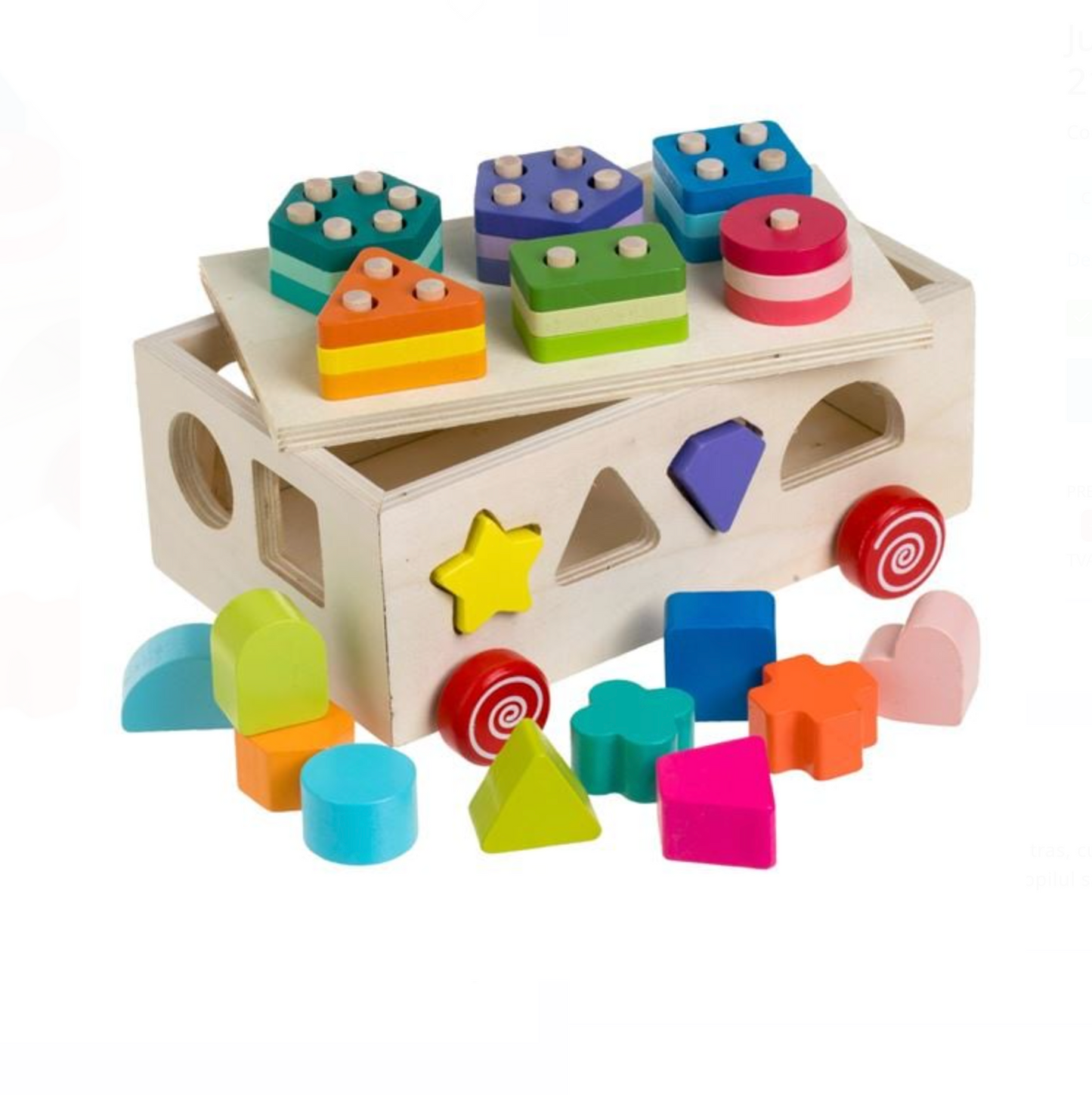 Jucărie Sortator din Lemn în Formă de Vehicul – 21,5×13,5×13 cm