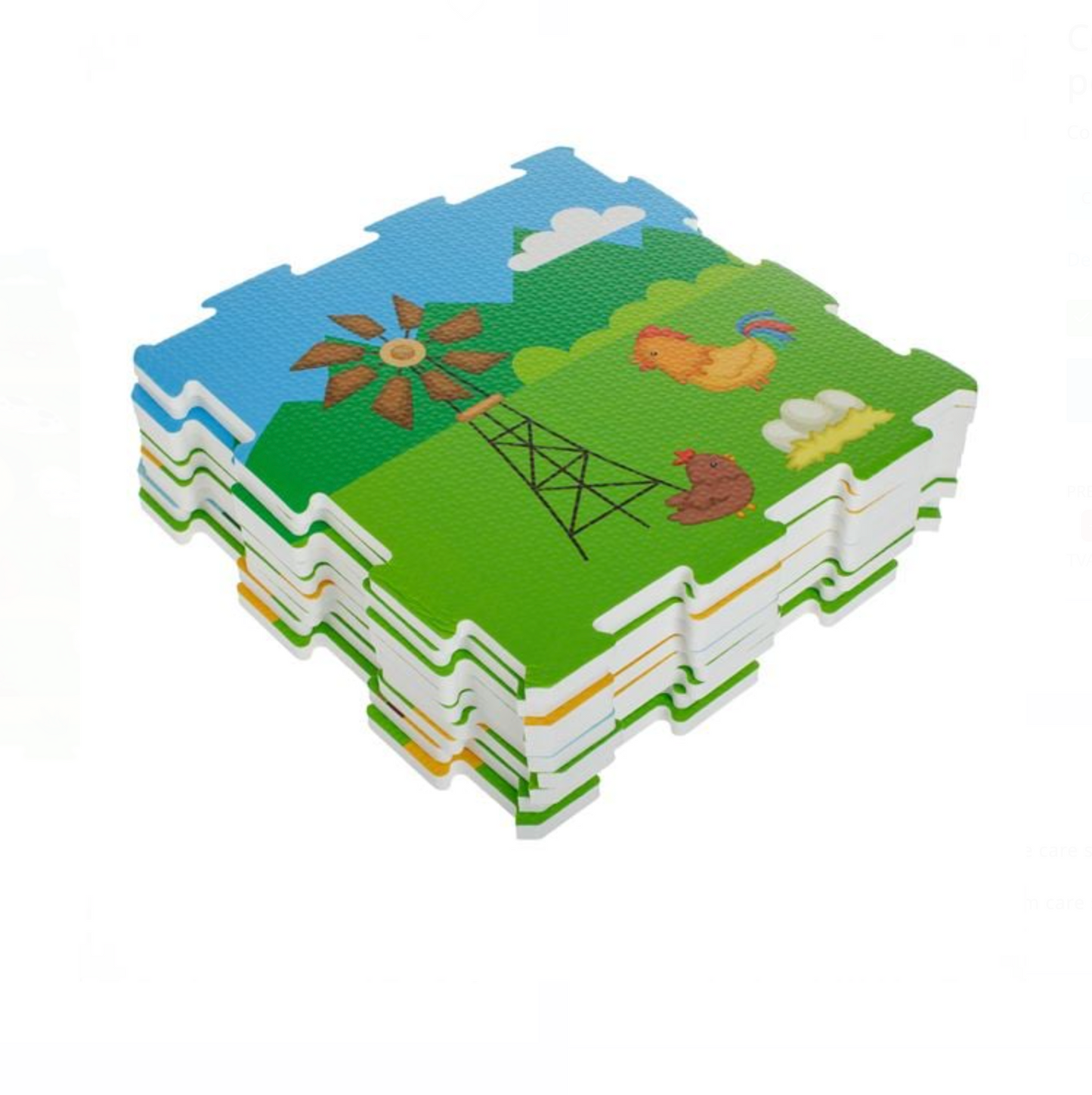 Covor Puzzle – Model Ferma cu Animale pentru Copii 30,7×30,7 cm (9 Piese)