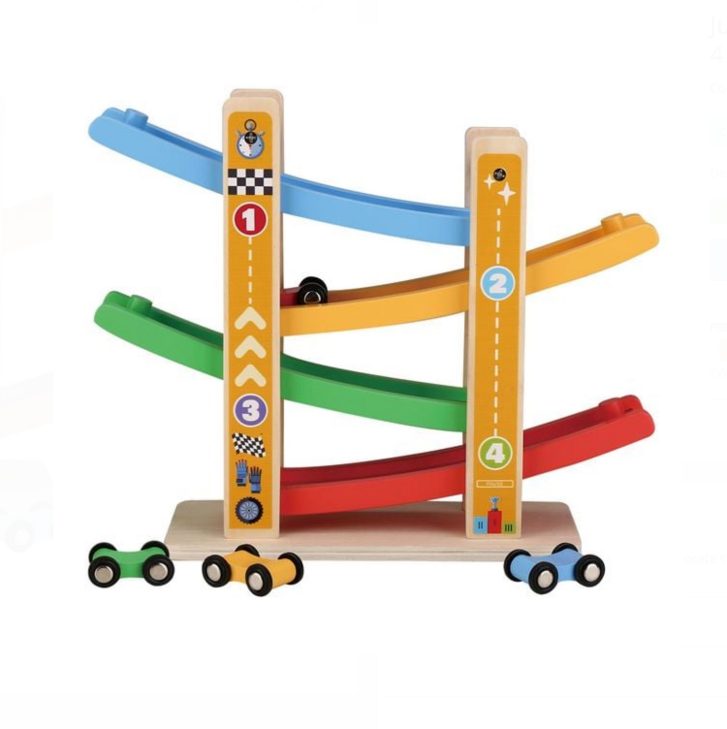 Jucărie Educativă din Lemn – Pista de Curse cu 4 Mașini Colorate