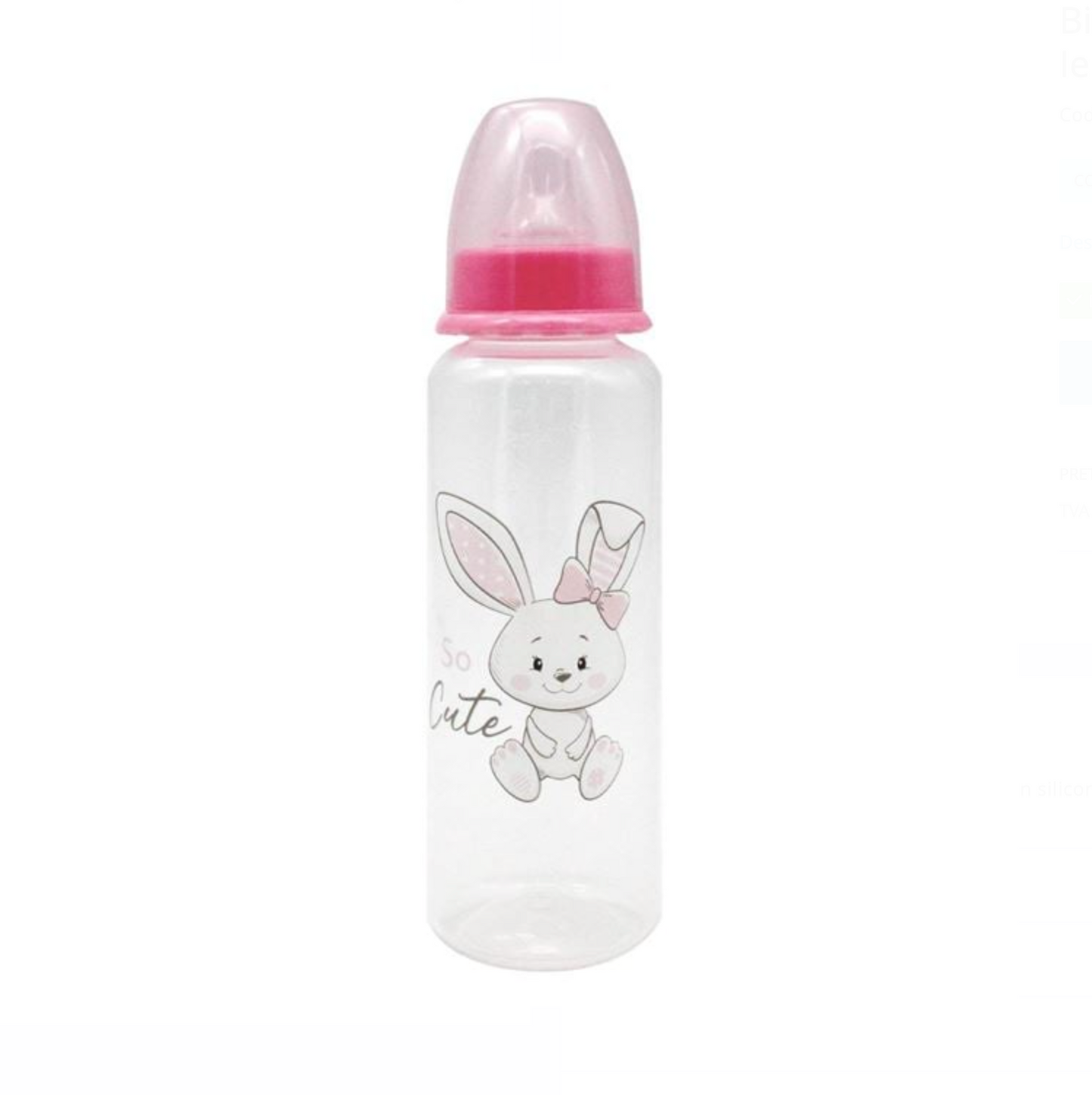 Biberon din Plastic cu Tetina din Silicon Roz Iepuras - 250ml