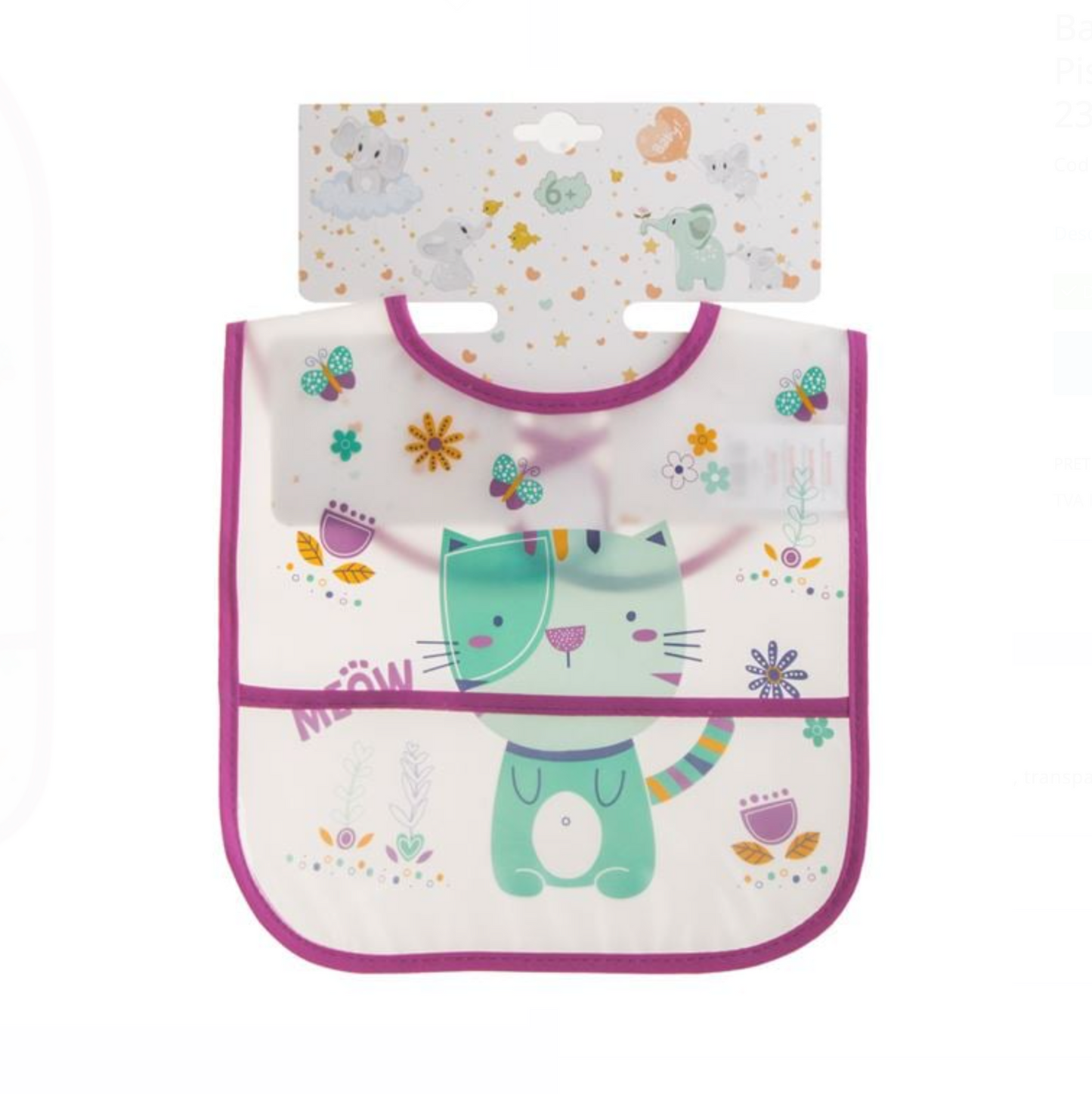 Bavetică transparentă cu buzunar colector-pisicuță