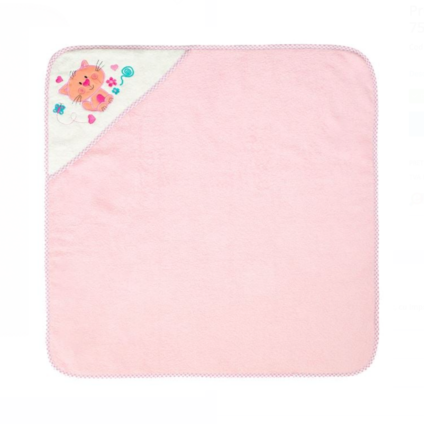 Prosop cu Gluga din Bumbac Roz Pisica 75x75cm