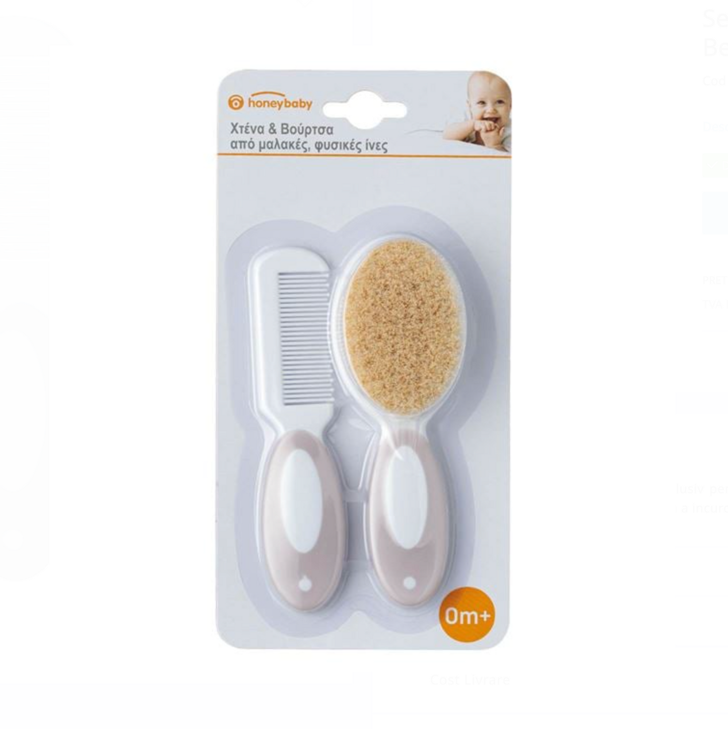 Set cu Pieptene & Perie cu Fir Natural pentru Bebelusi