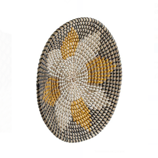 Decorațiune de Perete Rotundă Bej cu Model Stea Ø33x6cm