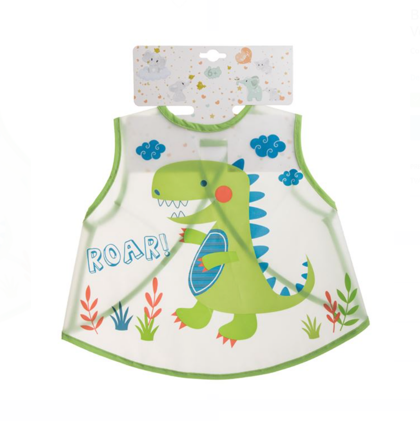 Bavetă Transparentă cu Model Dinozaur Verde-Bleu „Roar!” 38x31cm