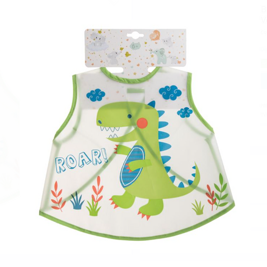 Bavetă Transparentă cu Model Dinozaur Verde-Bleu „Roar!” 38x31cm