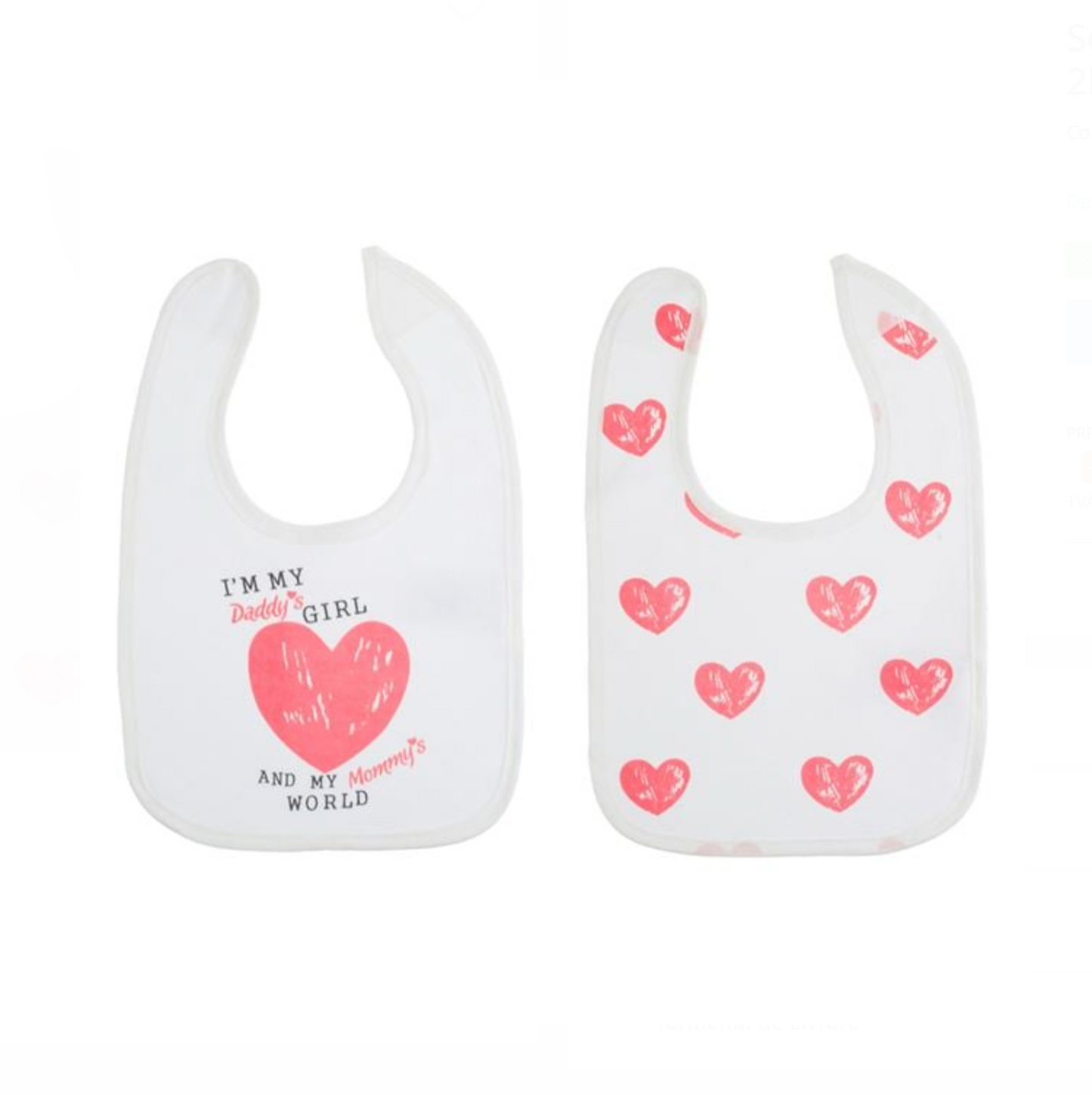 Set 2 Bavetă Textile Albe cu Model Inimi Roz