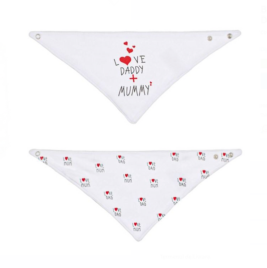 Set 2 Bavetă-Șal din Bumbac Albe „Love Daddy+Mummy”