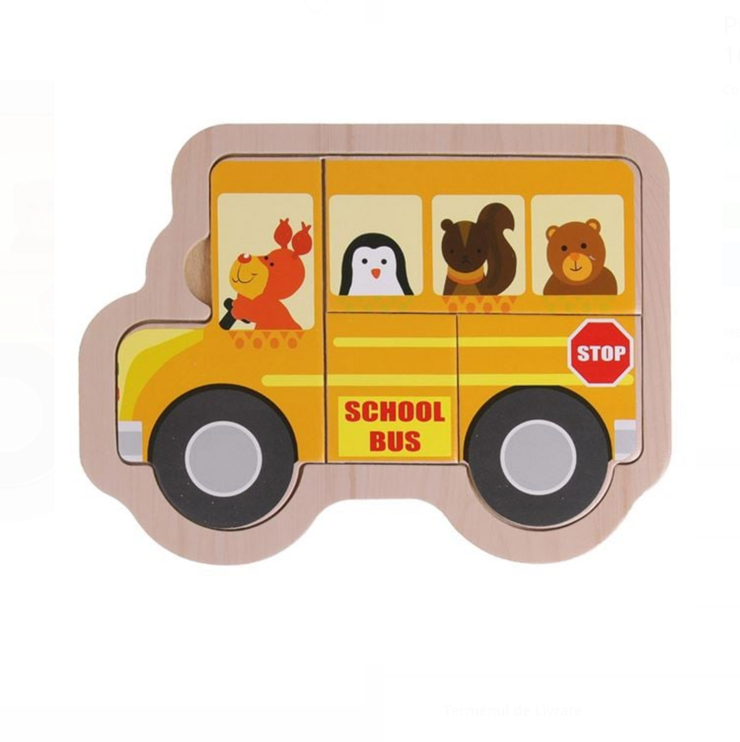 Puzzle din Lemn Autobuz Școlar (4 piese) 16x12cm