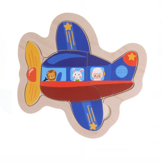 Puzzle din Lemn Avion (4 piese) 15x15cm
