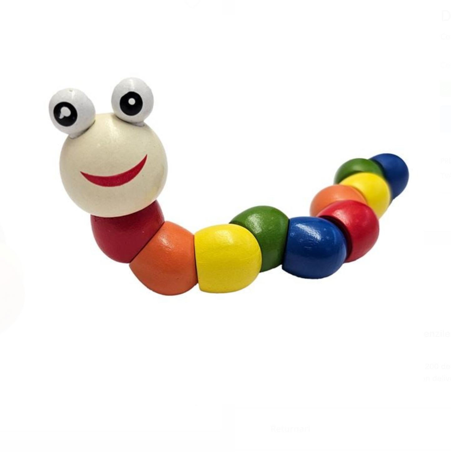 Vierme Articulat din Lemn cu 11 Mărgele Colorate