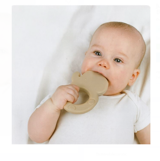 Jucărie de Dentitie din Silicon în Formă de Elefant Bej 8x9,5 cm