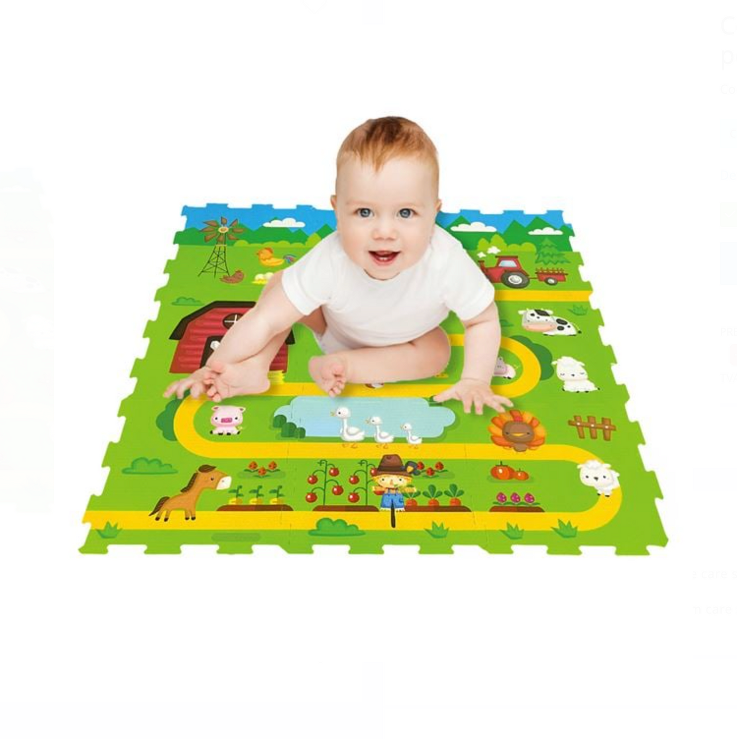 Covor Puzzle – Model Ferma cu Animale pentru Copii 30,7×30,7 cm (9 Piese)