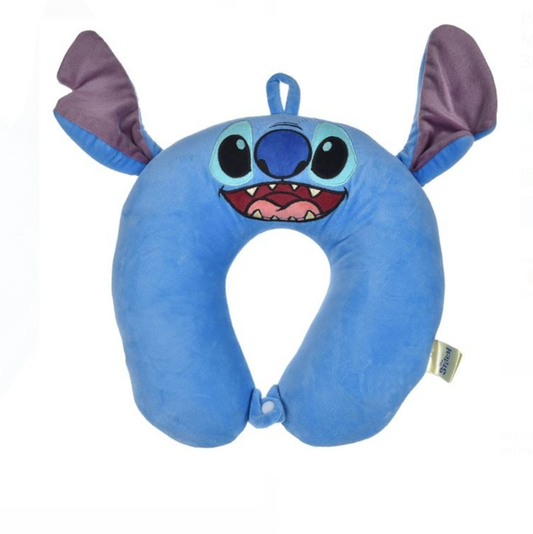 Perna de Călătorie Memory Foam pentru Copii – Bleu cu Model Stitch și Urechi 3D (30x32x8 cm)