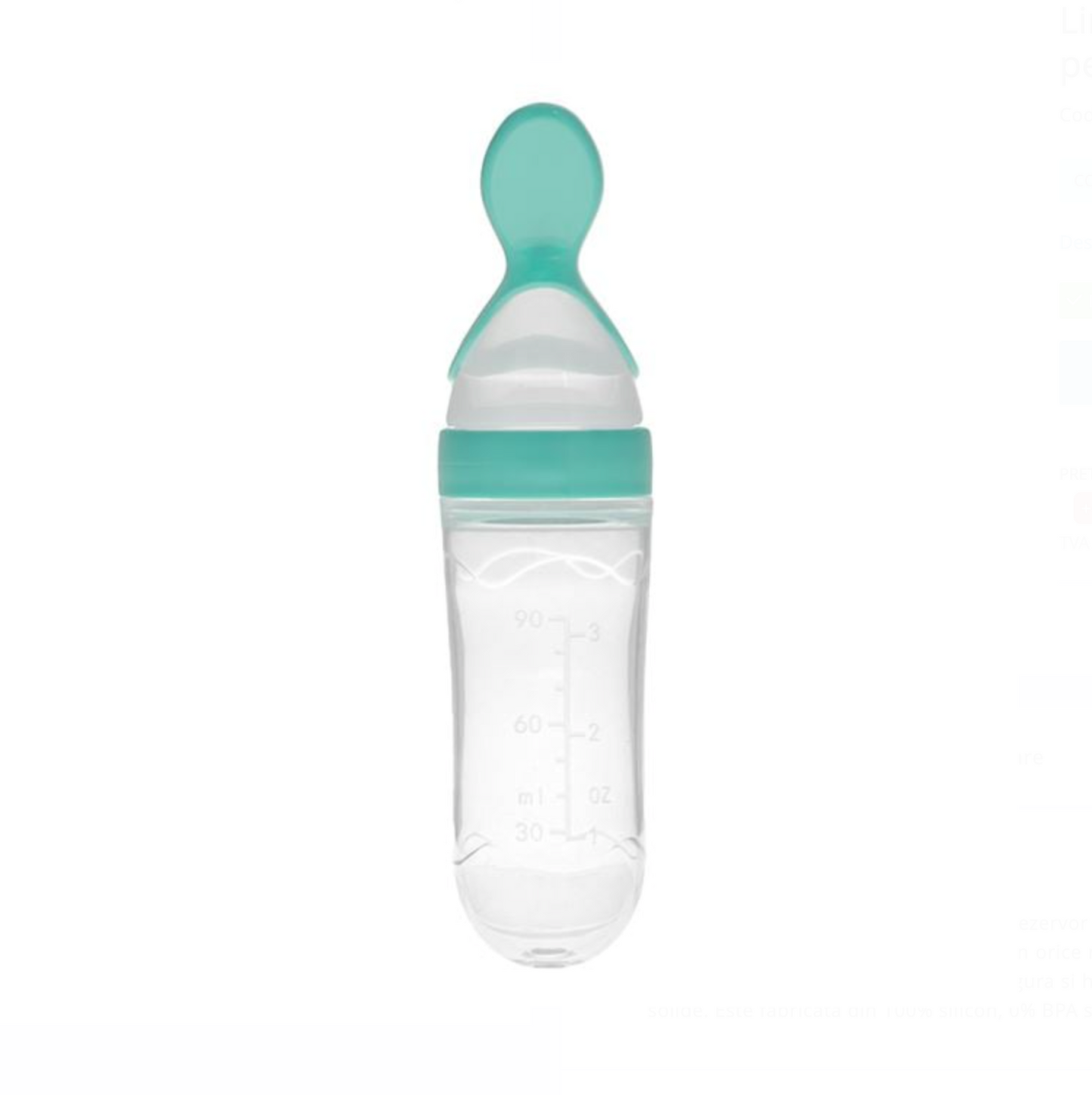 Lingură din Silicon Verde Mentă cu Rezervor pentru Bebeluși – 90ml