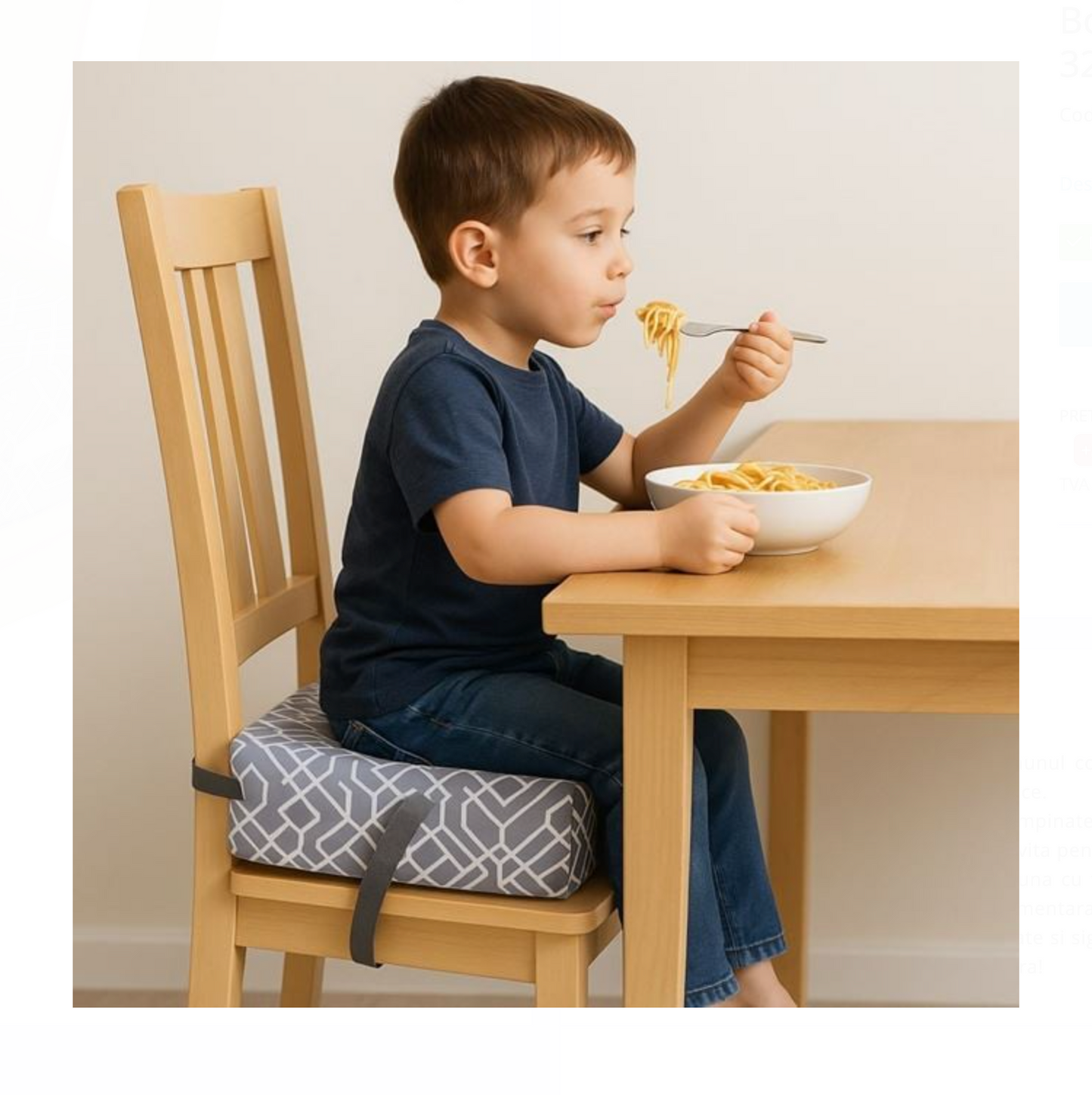 Booster Scaun pentru Copii Gri cu Modele – 32×32×8 cm