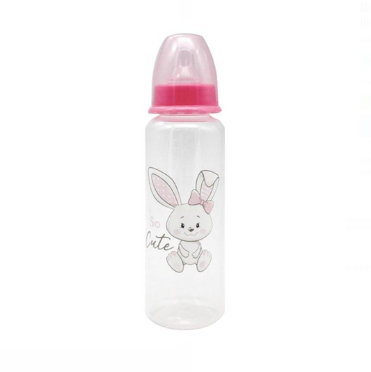 Biberon din Plastic cu Tetina din Silicon Roz Iepuras - 250ml