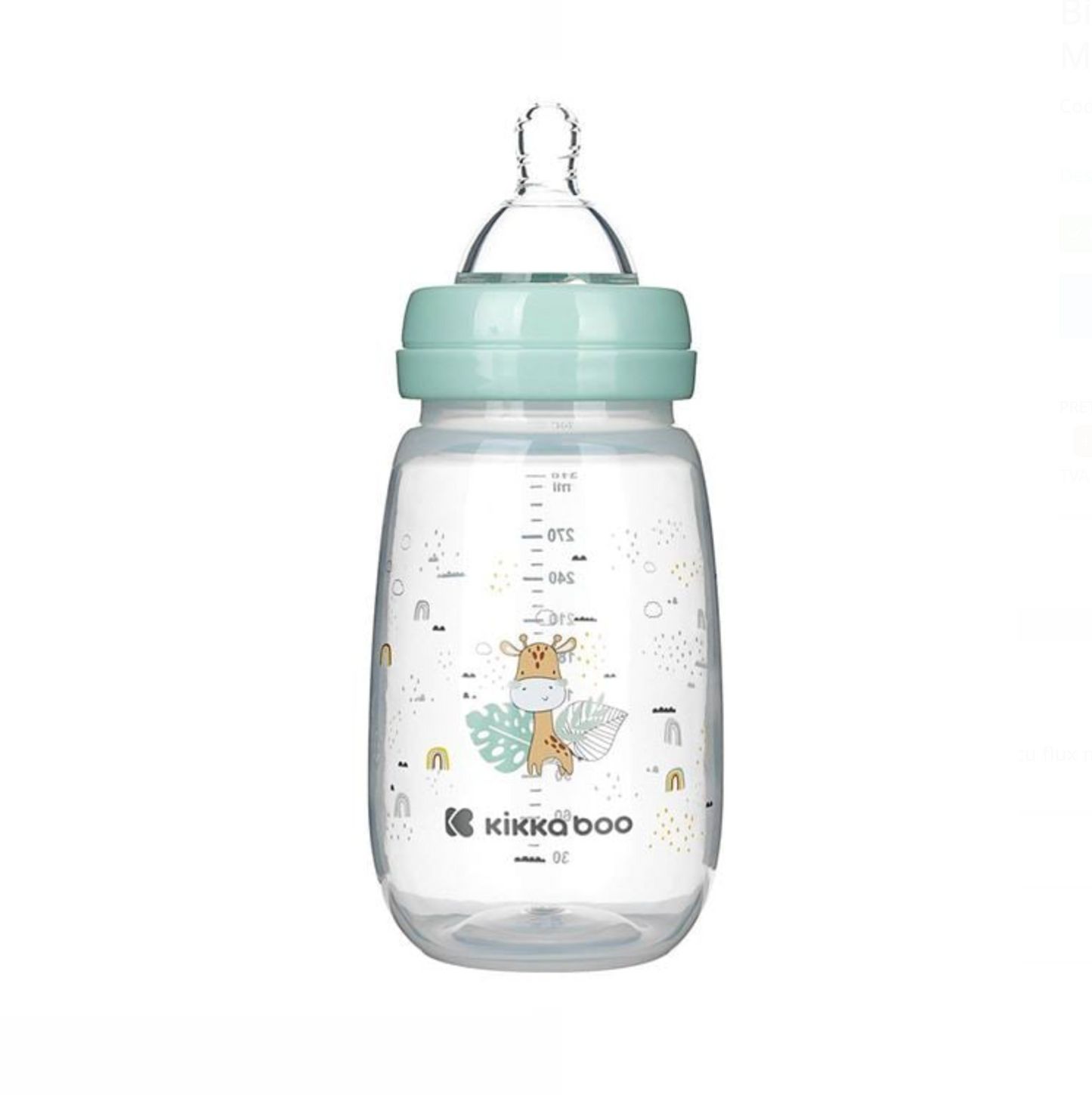 Biberon din Pastic cu Tetina din Silicon Verde Menta Girafa - 310ml